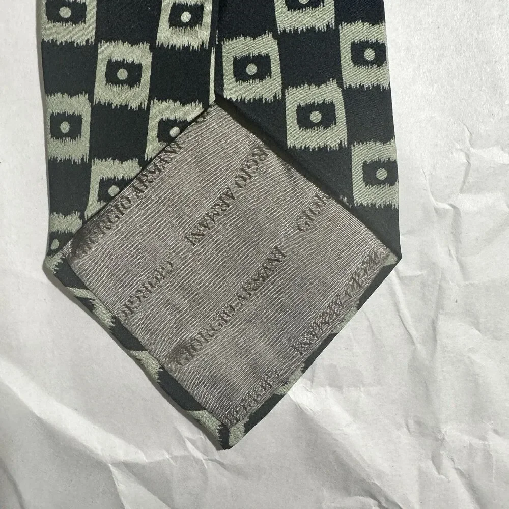 GIORGIO ARMANI Cravatte Vintage Silk Necktie Geometric Black 56